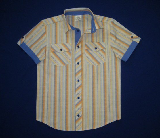 Сорочка короткий рукав Паты с карманами Полоска оранжево-голубая школьная ростовка