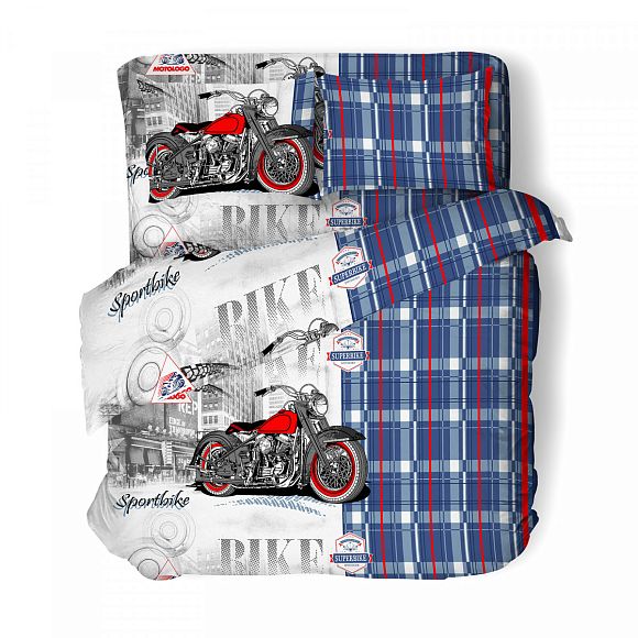 КПБ Бязь детская коллекция 100% хлопок Спорт байк синий