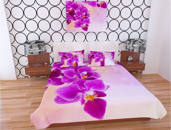 Фотопокрывало 1,5 спальное Розовые орхидеи 2
