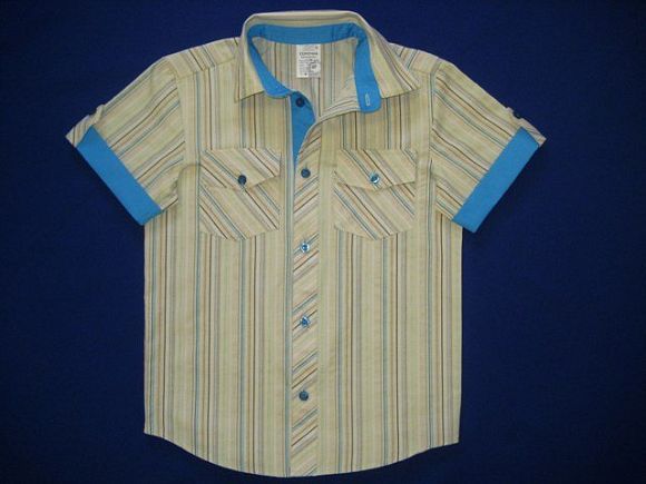 Сорочка короткий рукав Паты с карманами Полоска голубая школьная ростовка