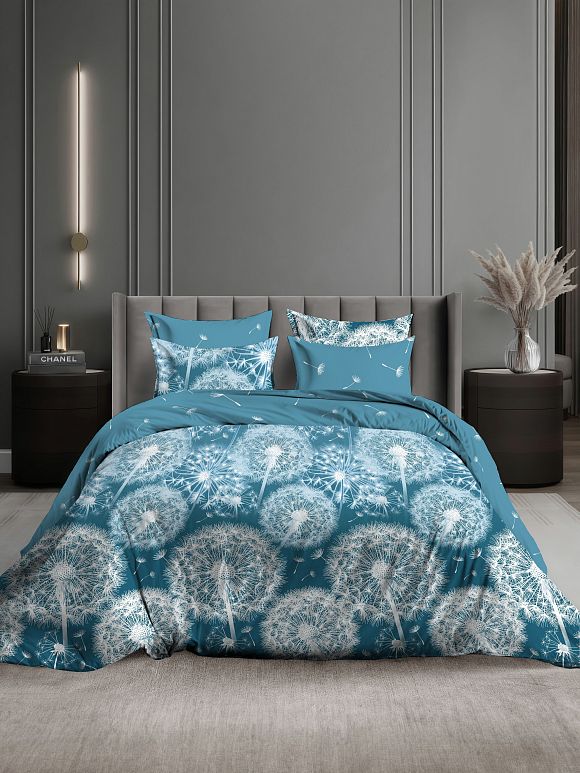 КПБ Перкаль 100% хлопок Искры лета бирюза