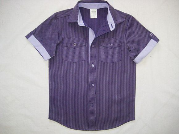 Сорочка короткий рукав Паты с карманами Полоска фиолетовая школьная ростовка
